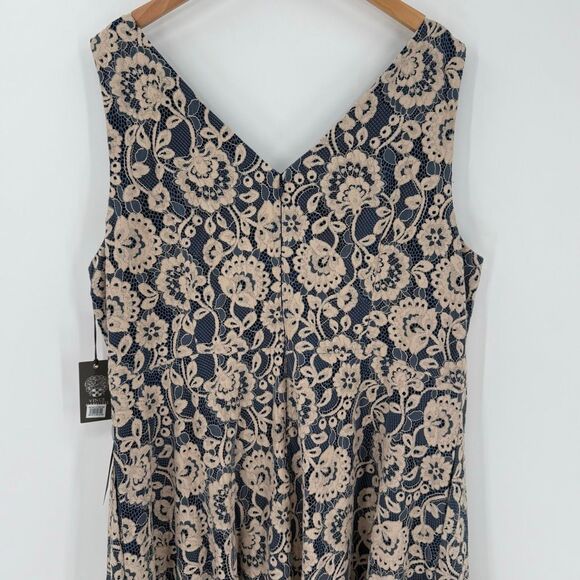 Vince Camuto Sleeveless Lace Overlay Fit & Flare Midi Dress Blue Beige Plus 22W - Picture 5 of 10